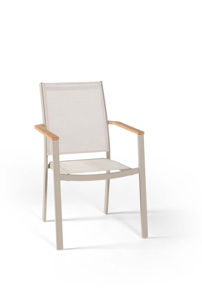 Brisbane stacking chair alu linnen text sand