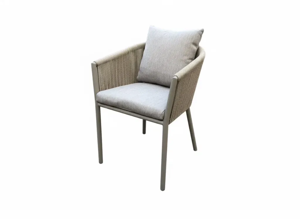 [97734] Uno dining chair alu linnen rope and cush beige
