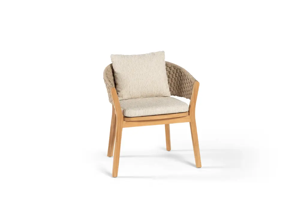 [97480] Rose dining chair teak and rope + cushion palido ecru