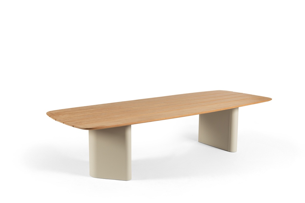 Rossi dining table 320x120 alu linnen leg teak top