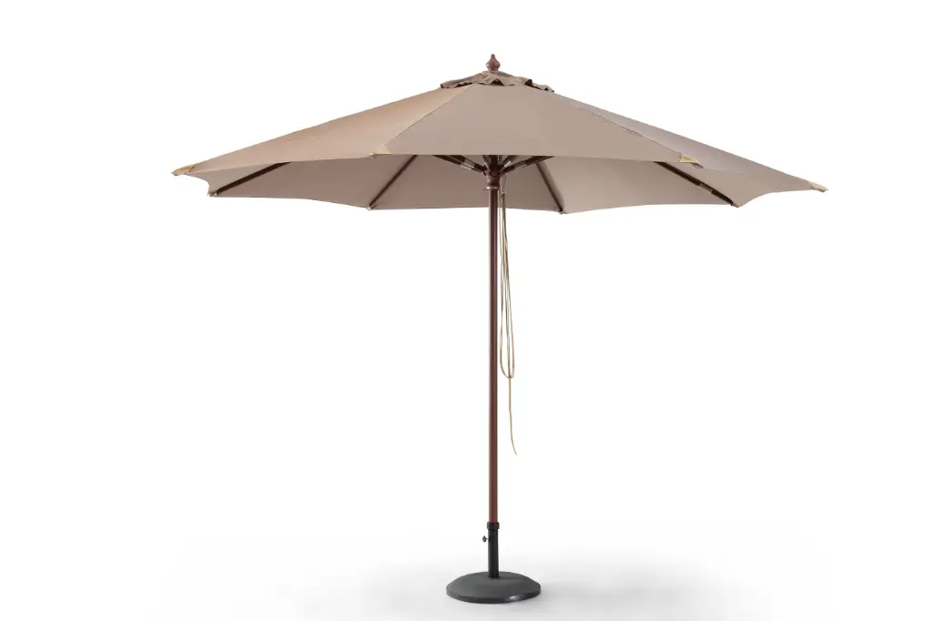 [55002] Wooden umbrella 350 cm round olefin taupe