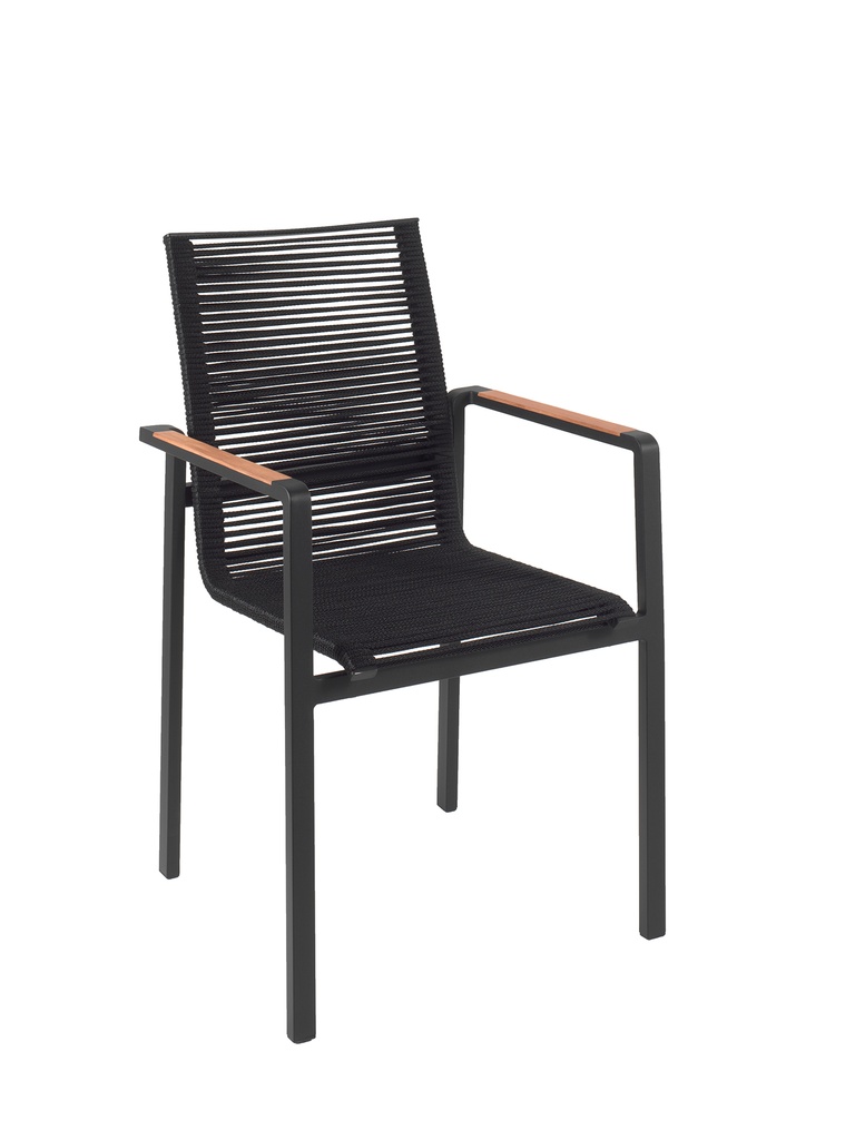 Aruba stacking chair alu black teak armrest