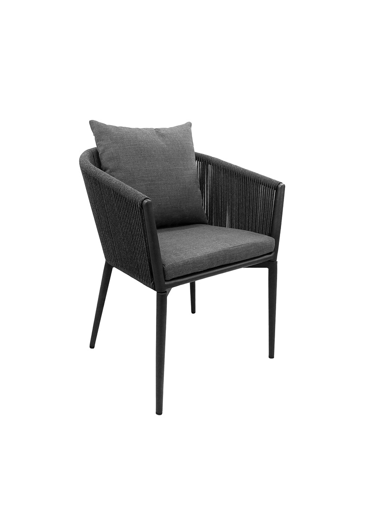 [97697] Uno dining chair alu charcoal olefin rope + cush
