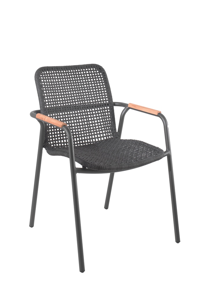 [97752] Diego stacking chair alu/rop black with teak arm