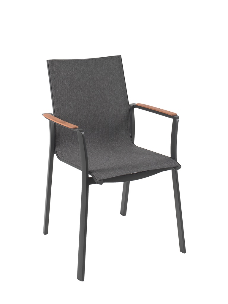 Lisboa stacking chair alu charcoal text teak arm