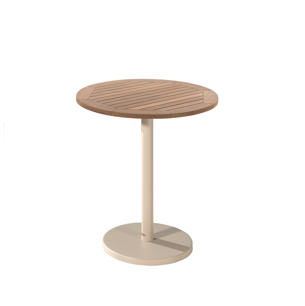 Cardiff table 70 cm round alu sand teak top