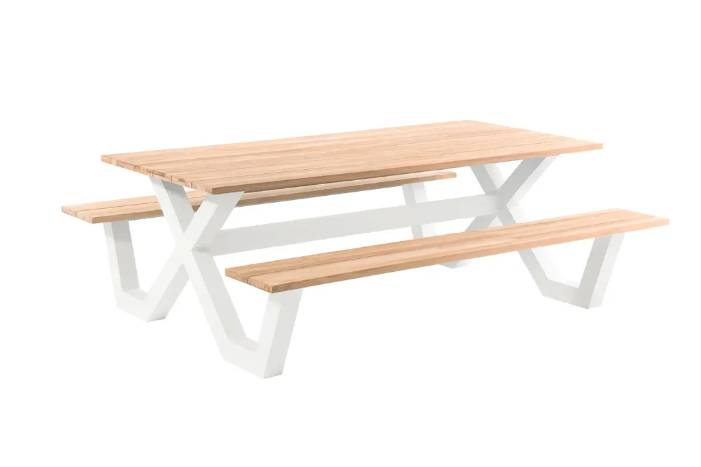 [97395] Carelli pic nic table 280x100 alu white new teak t