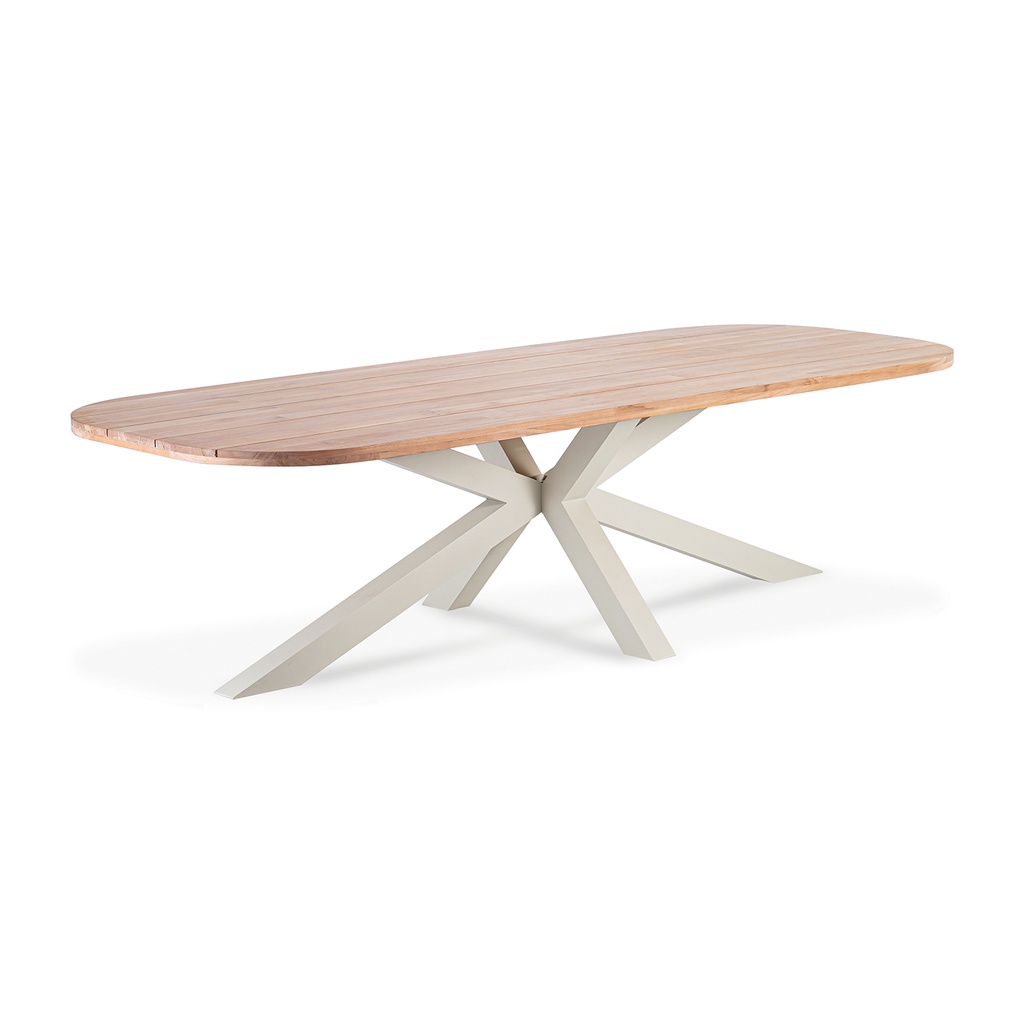 Feline dining table 4leg 280x110cm alu linnen teak