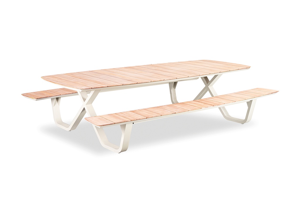[97460] Mary picnic table 300x110 ellips alu linnen teak
