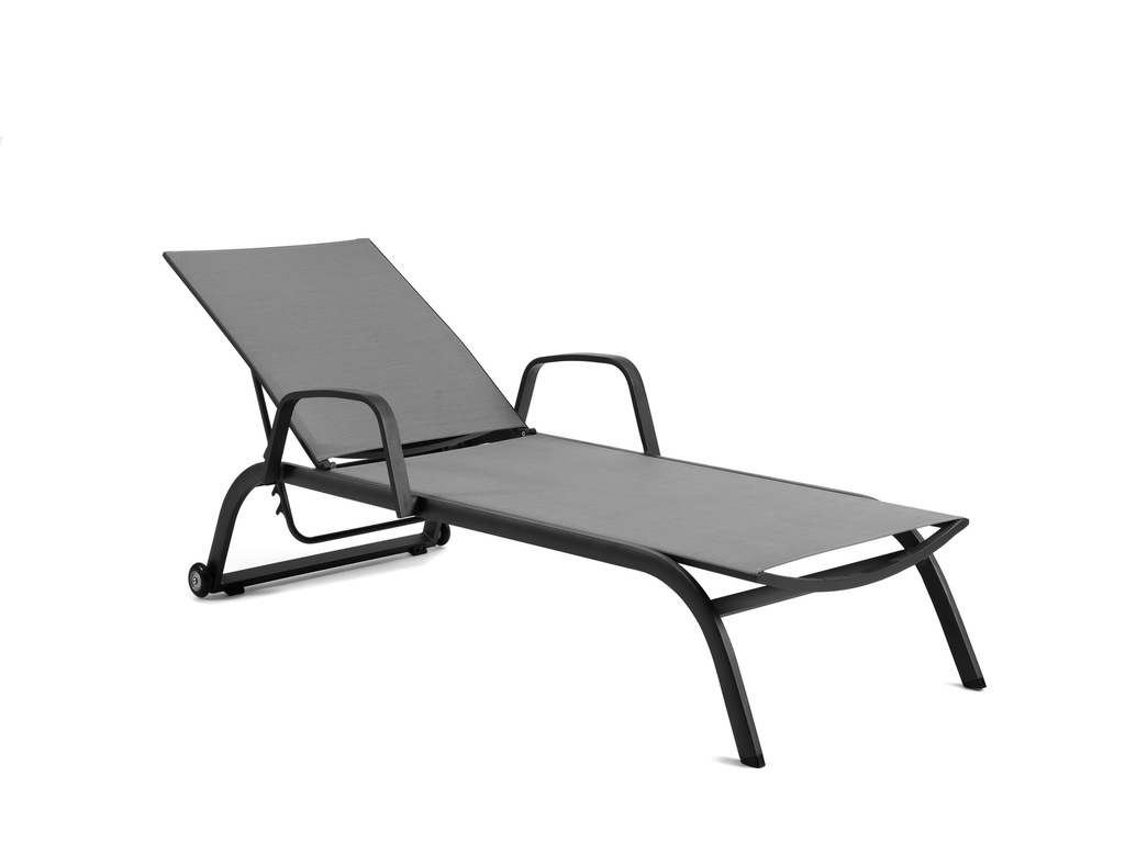 Zaragoza sunlounger with arms alu charc text s.gre
