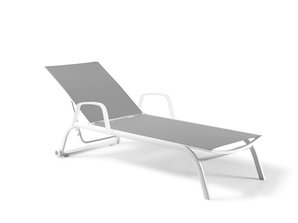 [97566] Zaragoza sunlounger with arms alu white tex gre li