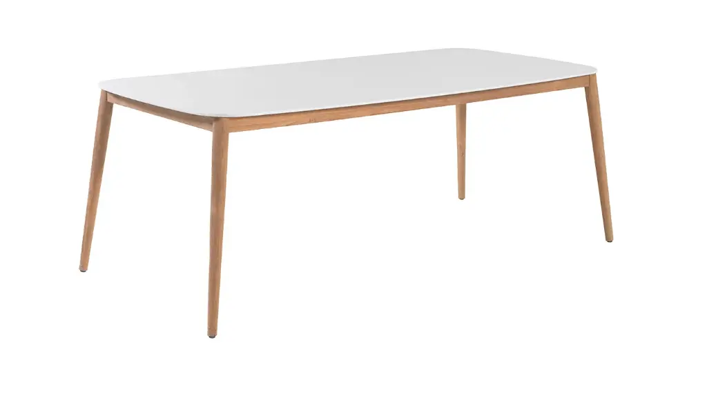 Helsinki duranite table 213x100 top white teak leg
