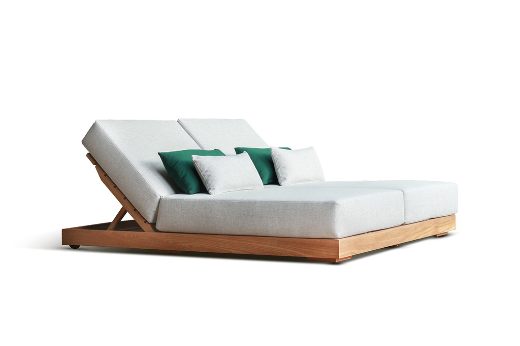 [97437] Kos double sunlounger teak+ cushion+ pillows sunpr