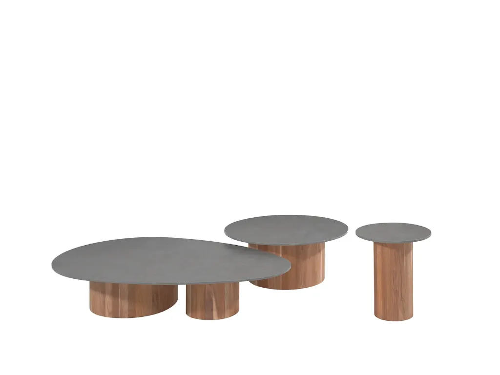 Vialli coffee table teak + sintered stone top medi
