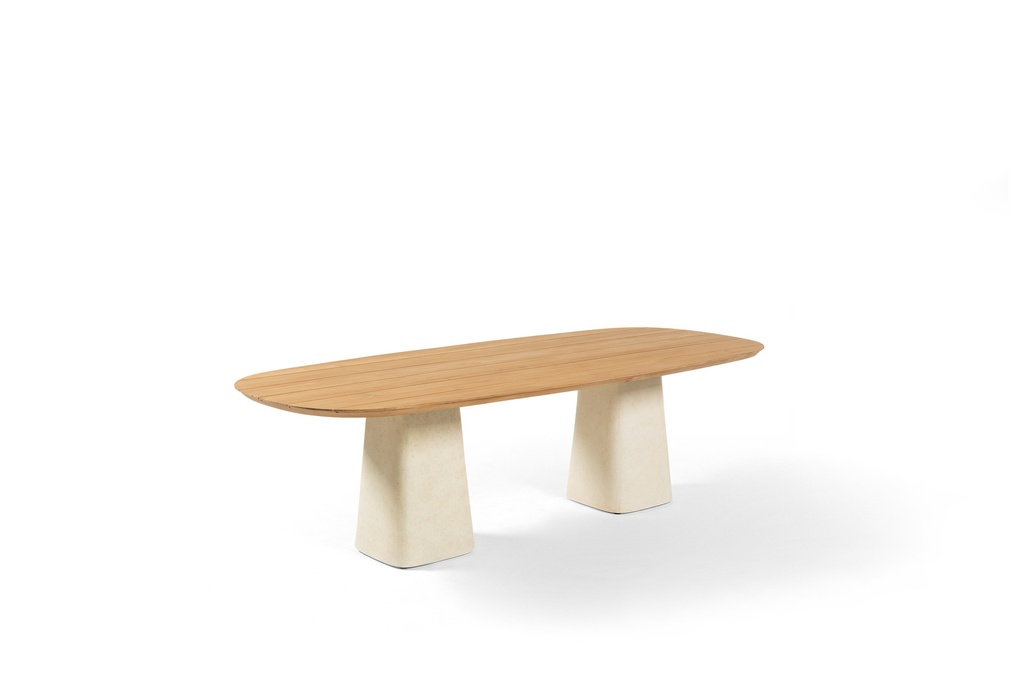 [97816] Tiago dining table 260x110 cement base/teak top