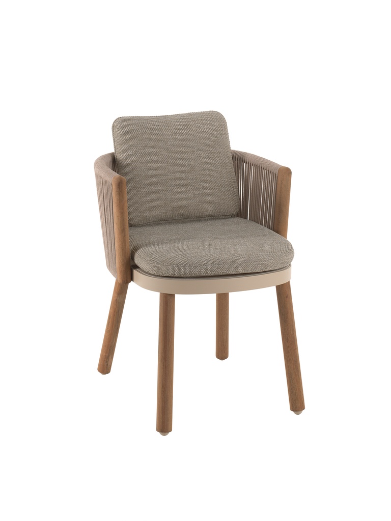 [97180] Mendoza dining chair teak arm alu sand rope beige + cushion volga moss