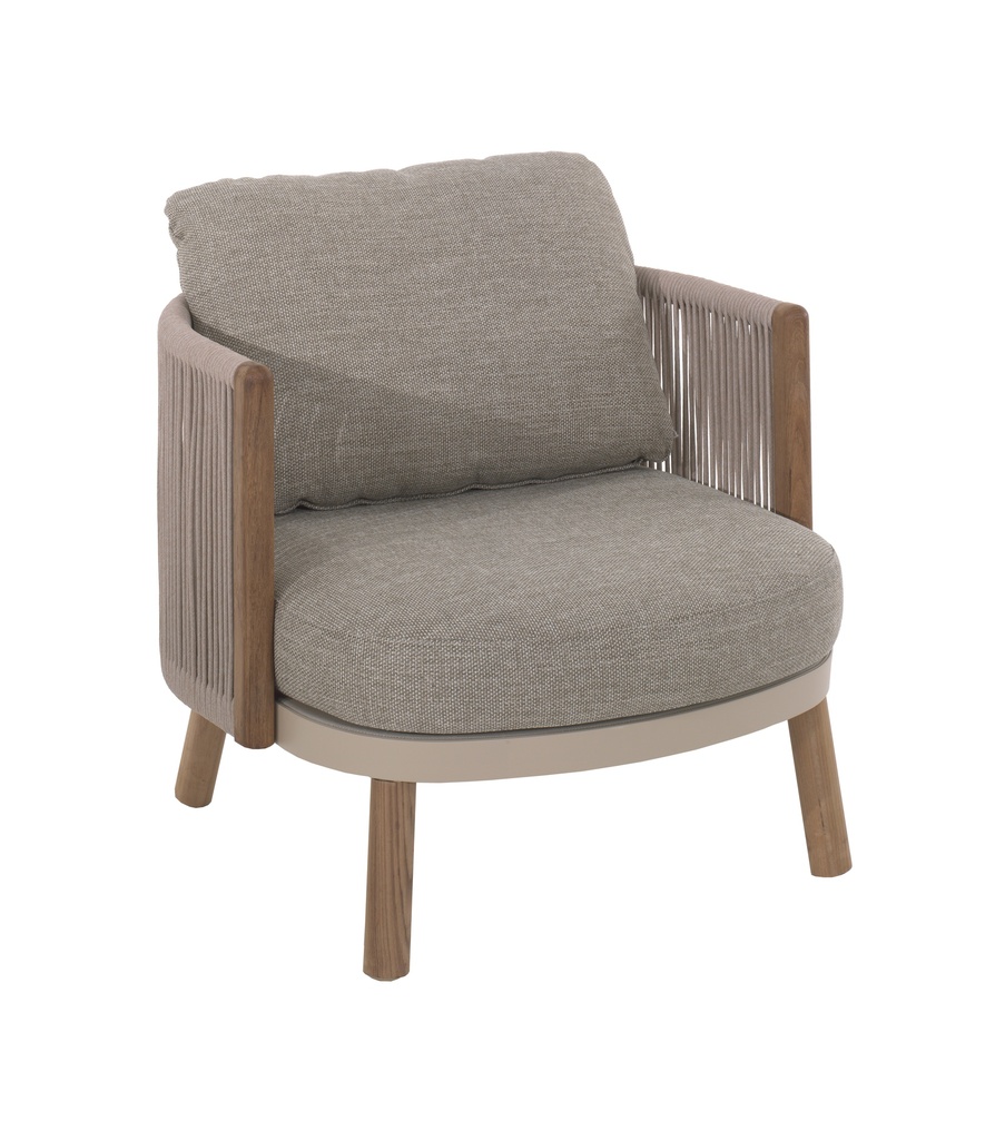 [97181] Mendoza 1-seat teak arm alu sand  rope beig +cush