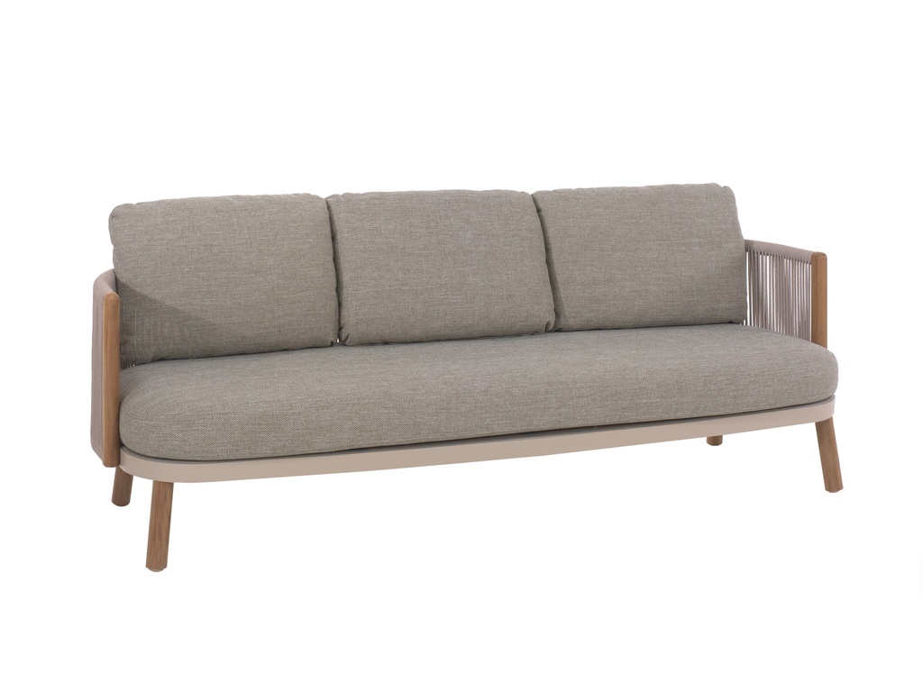 [97182] Mendoza 3-seat teak arm alu sand rope beig +cush