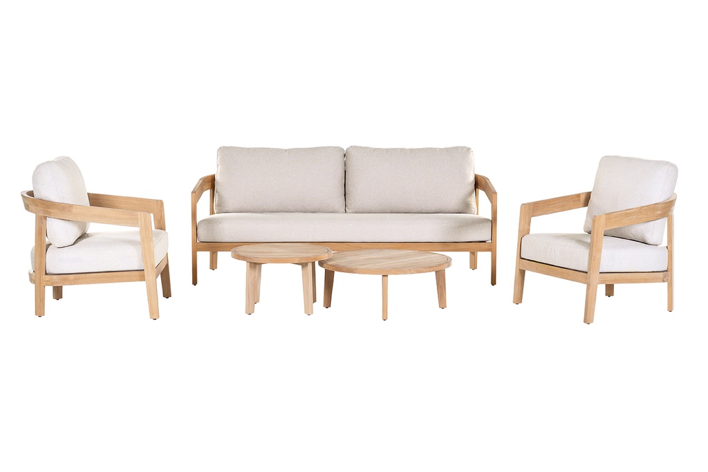 Lecce sofa set teak cushions ecru