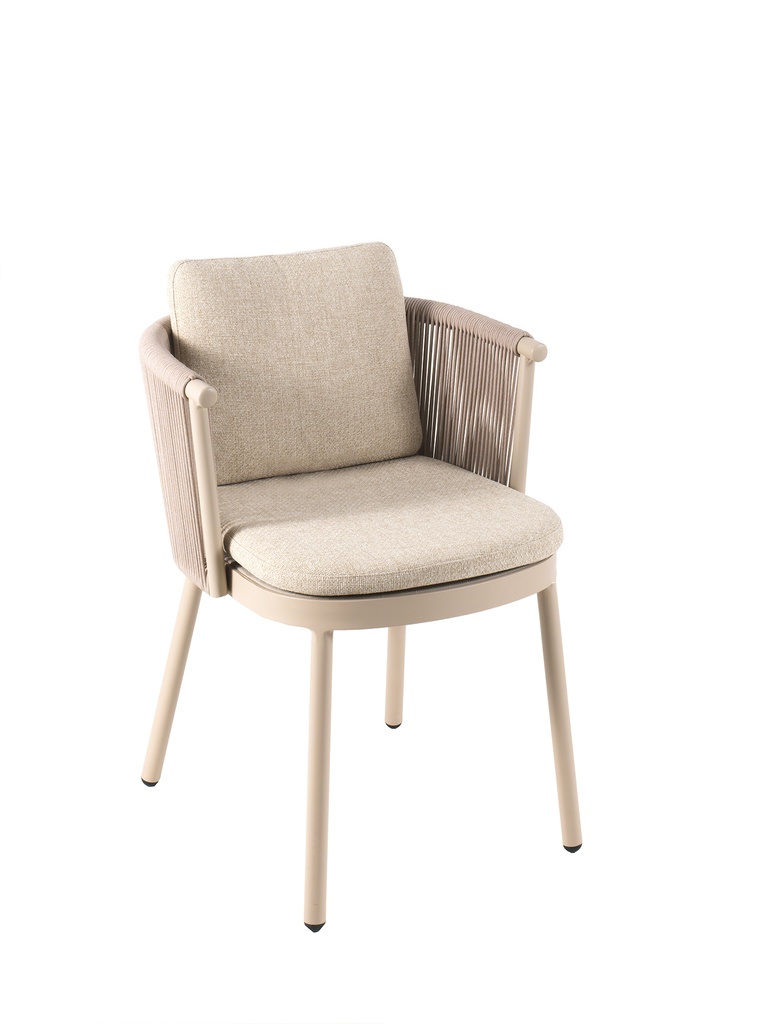 [97161] Mendoza dining chair alu sand rope beige + cushion woolacombe beige