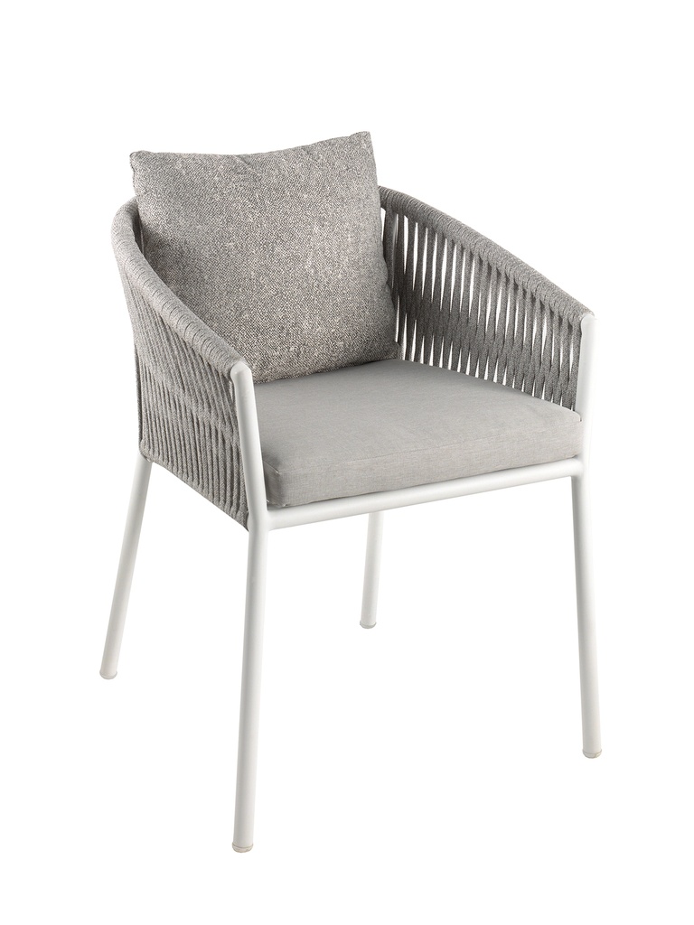 [97621] Gabon dining chair alu white rope light grey + c