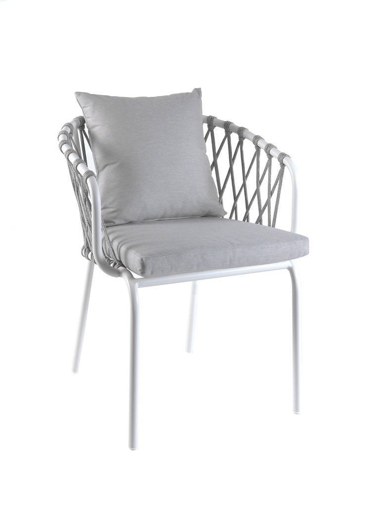 Eden dining chair alu white rope light grey + cush