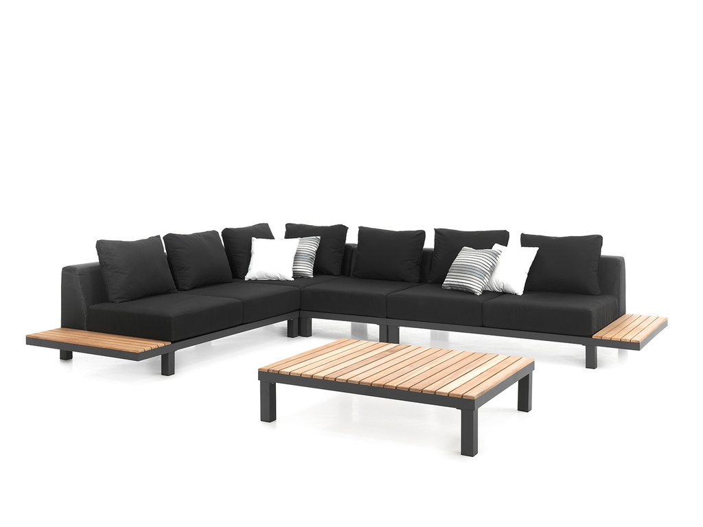 Hawai lounge set alu charcoal +teak + textylene bl