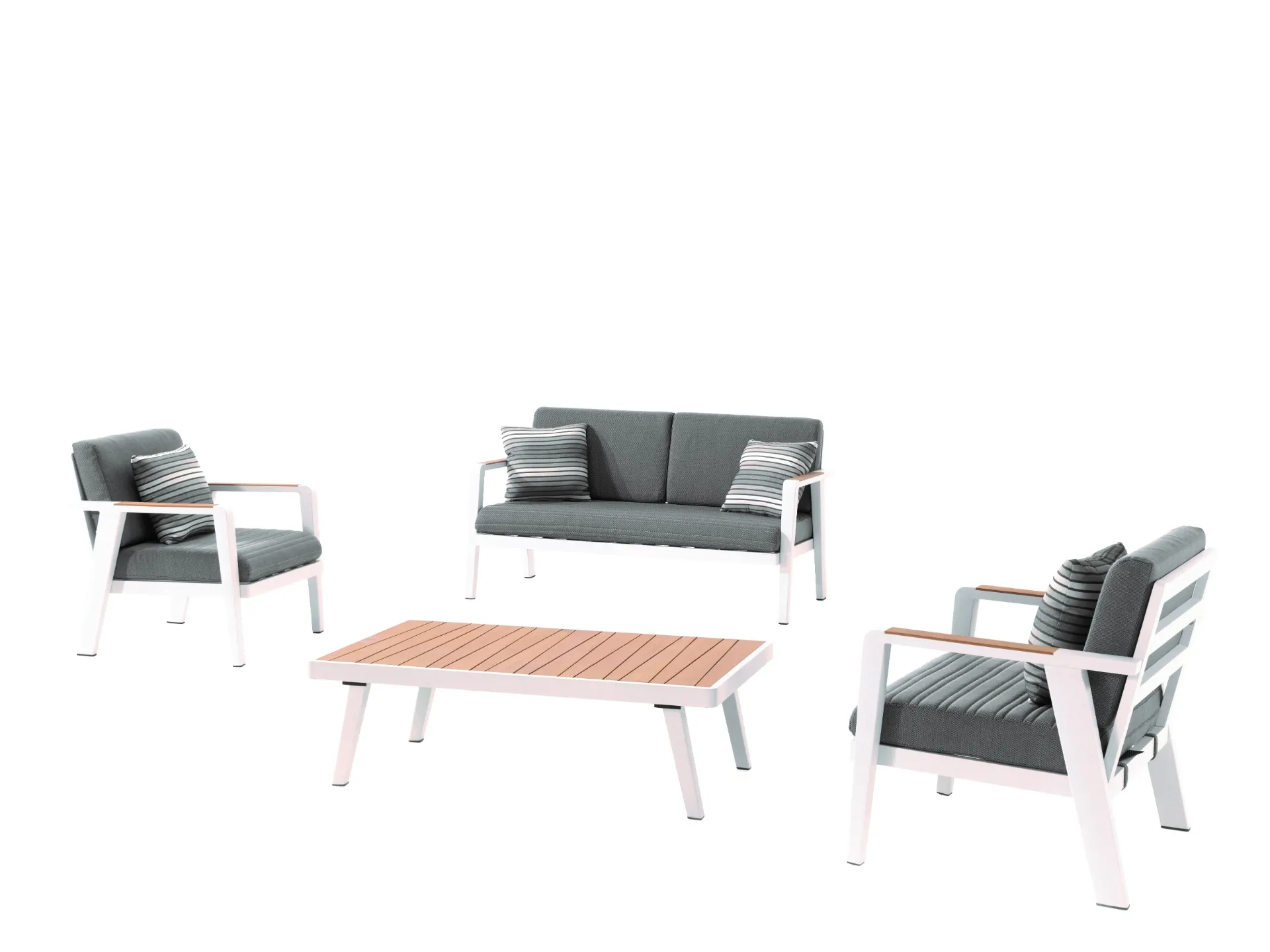 [97674] Guadeloupe lounge set alu white cush grey teak arm