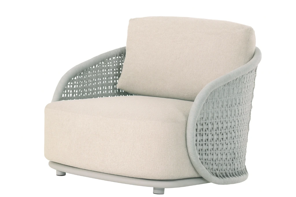 Amora 1-seat alu linnen rope grey light +cush sunp